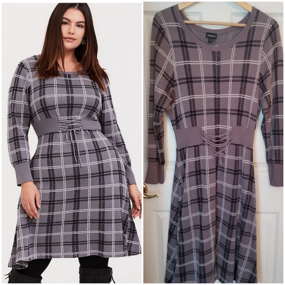 torrid Dresses & Skirts - FINAL $ Torrid Plaid Gray Skater Corset Dress 1X